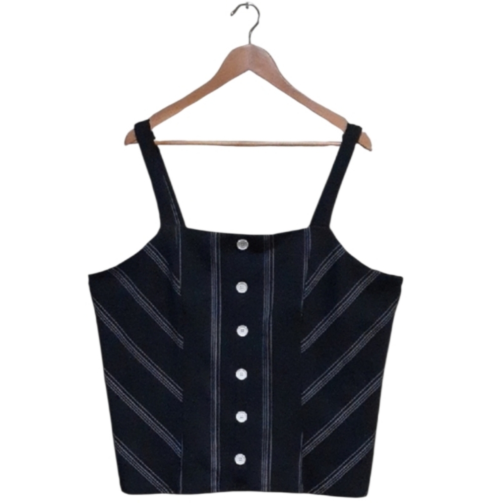 Ricki's Square Neck Tank Top Black White Stripe Size XXL